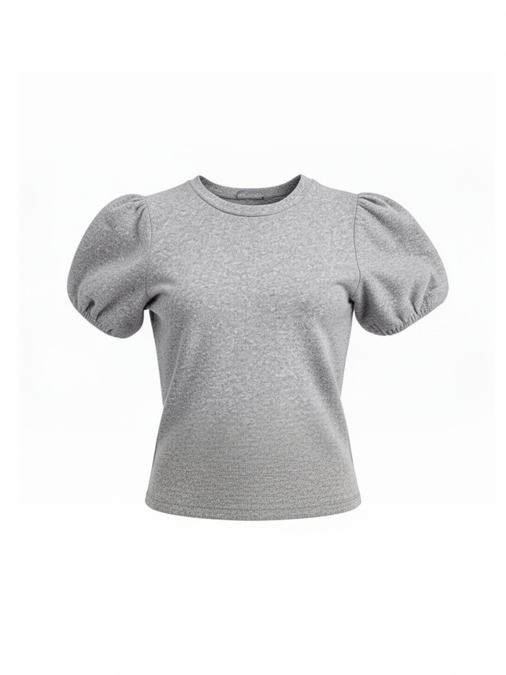 Zara Light Gray Puff Sleeve Crew Neck Top